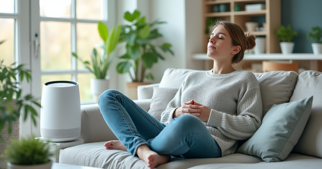 Wohnzimmer mit Luftreiniger